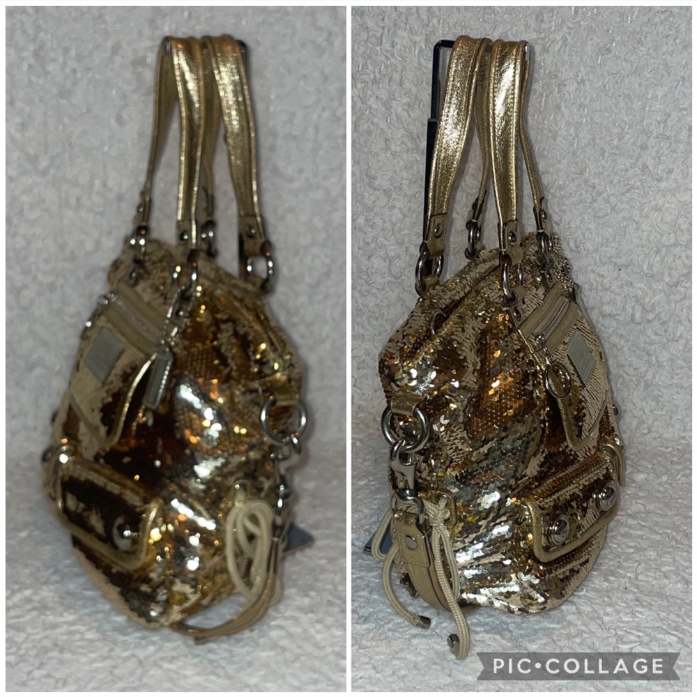 Coach Limited Edition Gold Sequin Poppy Spotlight Shoulder Bag & Wristlet Set - Picture 6 of 17